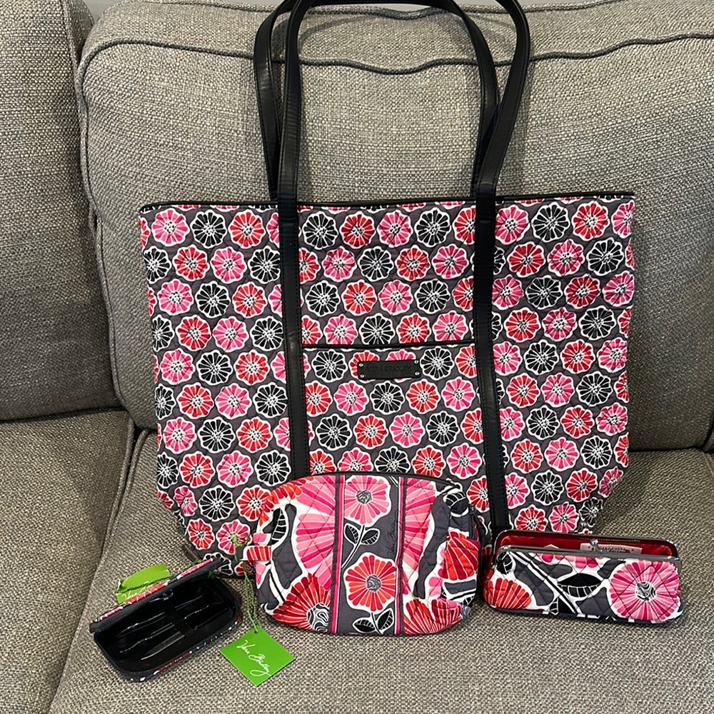 Vera Bradley Pink and Black Floral Tote Bag Set